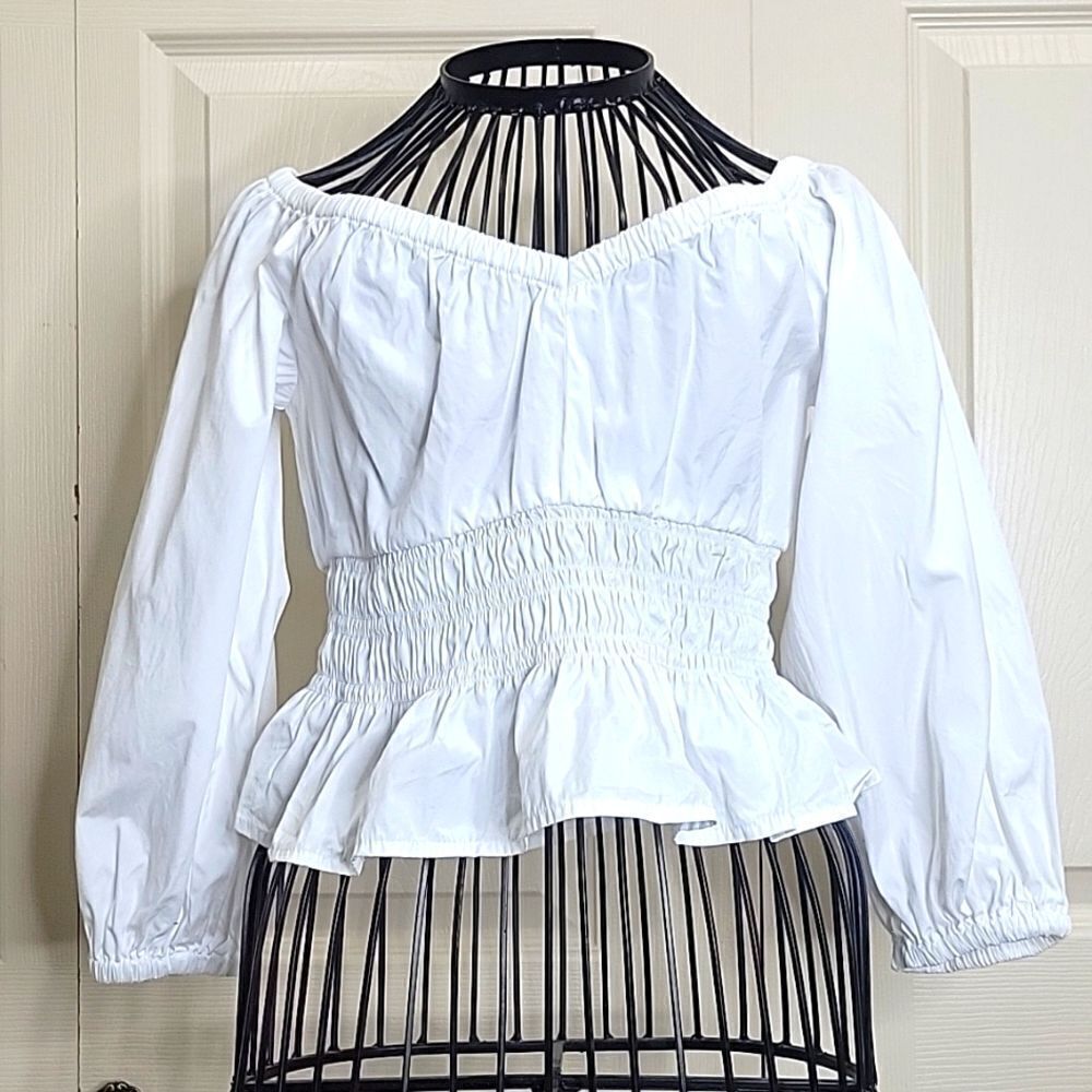 Open Edit White Puffy Sleeved Crop top Size XS